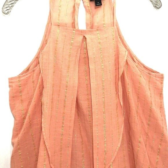 A.N.A Women's Tank Top Size M Orange Sleeveless Gold Metallic Stripe Summer - Picture 4 of 8